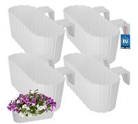 KOTARBAU® Set de 4 macetas 40 x 15 x 15 cm, PVC blanco, para balcón con soporte, jardineras para barandillas de balcón, jardineras elevadas, maceteros para balcones, macetas para balcones, maceteros