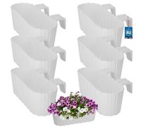 KOTARBAU® Set de 6 macetas 40 x 15 x 15 cm Blanco PVC Macetero para Balcón con Soporte Jardinera para Balcón Exterior Balcón Jardín Vertical Maceta para Balcón