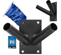 KOTARBAU® Soporte de Pared para asta de Bandera, Soporte de Bandera Doble, Soporte para mástil de Bandera, Soporte Negro atornillable, Soporte para 2 Banderas Exterior e Interior, Soporte Acero