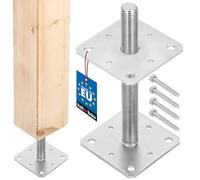 KOTARBAU® Soporte para Postes de Madera 110 mm x 110 mm x 250 mm Rosca M24 mm Base Poste Madera Atornillar en Suelo de Hormigón Anclajes Madera Sujeción Galvanizada Altura Ajustable