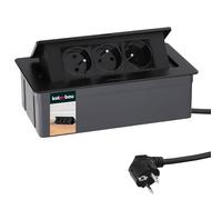 KOTARBAU® Toma de sobremesa empotrable con 3 enchufes, Regleta de Enchufe con Cable de 1,5 m, Toma múltiple para Mesa, Muebles o escritorios, Base múltiple para empotrar, Regleta retráctil, Negro