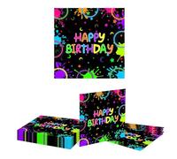 Kotkiddy 20 servilletas de Fiesta neón con diseño de Gotas Coloridas y Mensaje de Happy Birthday, 2 Capas, 33 cm, Ideales para Fiestas de cumpleaños, decoración de mesas, servilletas Desechables
