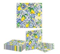 Kotkiddy 20 Unidades de Servilletas de Papel con Diseño de Azulejos de Limón Azul y Amarillo para Fiestas Decoración de Mesa