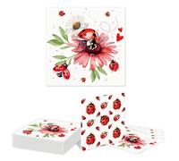 Kotkiddy 20 Unidades Servilletas de Papel Mariquita Acuarela Mariquita Vajilla desechable Servilletas de Papel Rojo Negro Pequeña Mariquita