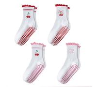 Kotkiddy 4 Pares de Calcetines con Agarre para Pilates para Mujeres Yoga Calcetines Antideslizantes Bonitos Barre Calcetines Deportivos para Entrenamiento