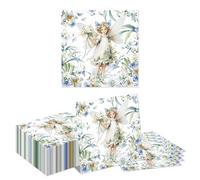 Kotkiddy 40 Piezas Servilletas con Diseño de Flores y Hadas para Cumpleaños de Niñas, Cuento de Hadas y Hada, 33x33cm, Decoración de Mesa de Hada del Bosque para Bautizo,