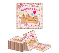 Kotkiddy 40 Piezas Servilletas de Cumpleaños de Capibara Tema Capibara Rosa Marrón Mamífero Acuático Fiesta Desechable Servilletas de Papel para Cumpleaños de Niños Baby