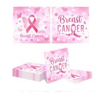 Kotkiddy 40 Rosa Band Servilletas Consciencia Cáncer de Mama Desechables Papel Cena Almuerzo Servilletas Campaña Benéfica Evento Decoración Cinta Rosa 33x33 cm Fiesta Cel