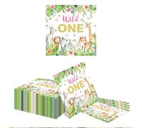 Kotkiddy 40 Servilletas Wild One Selva Cumpleaños Infantil 1 Año Niña Baby Shower Decoración de Mesa Animales Set de Fiesta Decoración Niño Primera Fiesta Accesorios
