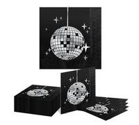 Kotkiddy 40 Unidades de servilletas de cóctel para Fiesta Disco, Modernas, únicas, artículos de Fiesta de los 70s 80s 90s, servilletas de cóctel Disco (Negro)
