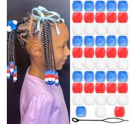 Kotkiddy 48 Piezas Perlas para el Pelo Accesorios para Trenzas niñas Loc Dulce decoración del Cabello Set de joyería con Herramienta (Rojo Azul Blanco)