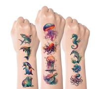 Kotkiddy 67 Piezas de Tatuajes Temporales de Animales del Océano en Acuarela para Niños y Niñas, Decoración de Fiesta, Regalos, Pegatinas para Cumpleaños, Playa y Piscina