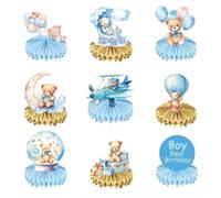 Kotkiddy 9 Piezas de centros de Mesa con diseño de Osos para Baby Shower, decoración de Mesa 3D para cumpleaños Infantil, revelación de género y Fiesta de recién Nacido (Oso Azul)
