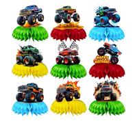 Kotkiddy 9 Piezas Decoración de Mesa de Monster Truck Coches de Carreras Honeycomb Decoración de Cumpleaños de Monster Truck Fiesta Infantil Evento de Karts Carnaval Set