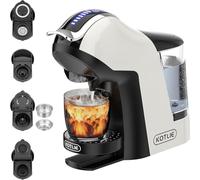 KOTLIE Cafetera EM-308A 5 en 1, soporta doble extracción para bebidas calientes y frías, con cuatro temperaturas seleccionables y siete niveles de regulación de la cantidad de agua (Negro) (Blanco)
