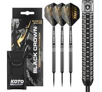 KOTO - Black Crown 90% Darts 24 G, Negro y Plata, Set de Dardos Incluye 3 Barriles, Flights + Shafts y Estuche para Dardos