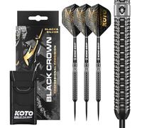 KOTO - Black Crown 90% Darts 30 G, Negro y Plata, Set de Dardos Incluye 3 Barriles, Flights + Shafts y Estuche para Dardos