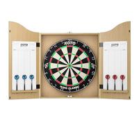 KOTO - Cabinet de Dardos de Madera Roble, Dartbord + Darts Set Completa con 2 Sets de Flechas, Línea Oche y Soporte, Mueble Elegante para Casa o Sala de Juegos