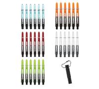 KOTO Darts Chäfte Colección Medium + Removedor, cañas de nailon, 6 naranjas/negras, 6 verdes/negro, 6 azul/negro, 6 negro/transparente, 6 rojo/negro, para L-Style Champagne EZ L1, incluye removedor de