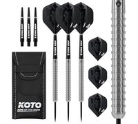 KOTO - Kingrex 90% Darts 23 G, Plata, Set de Dardos Incluye 3 Barriles, Flights + Shafts y Estuche para Dardos, Firm Ring Grip