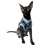 Kotomoda Camiseta de gato Turquesa Scull para Sphynx y gatos desnudos (Mediano)
