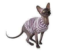 Kotomoda Camiseta Gato Pana Malva Rayas Sphynx y gatos desnudos (L)
