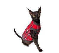 Kotomoda Cat'S Sweater Plaid Red Grey Naked Cat Hairless Sphynx Cat Clothes (XS)