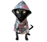 Kotomoda Sudadera con capucha de gato Sculls en gris 100% algodón para Sphynx y gatos desnudos (XL)