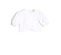 Koton Crop Blouse Asymmetric Cut Back Button Closure Short Puff Sleeve Cotton Blusa, White(000), 6-7 años para Niñas