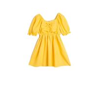 Koton Linen Dress Short Puff Sleeve Front Shirred Square Neck Vestido, Yellow(163), 5-6 Años para Niñas