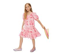 Koton Mini Dress Floral Short Puff Sleeve Square Neck, Vestido niñas, (PDB),