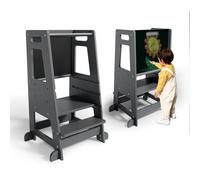 Kotsy Torre de Aprendizaje con Pizarra Desmontable,Learning Tower 3 Alturas Ajustables,Torre Montessori de Madera para mostrador de Cocina, Mesa de Comedor y baño(Gris)
