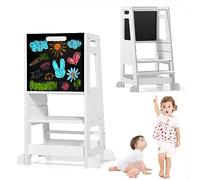 Kotsy Torre de Aprendizaje con Pizarra Desmontable,Learning Tower 3 Alturas Ajustables,Torre Montessori de Madera para mostrador de Cocina, Mesa de Comedor y baño(Blanco)