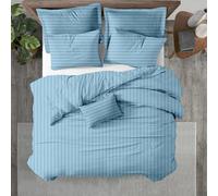 Kotton Culture 100% Egyptian Cotton Duvet Cover, 600-Thread-Count Single Size Quilt Cover (140 cm x 200 cm), Luxurious Soft Sateen European Duvet Bedding (Striped Sky Blue)
