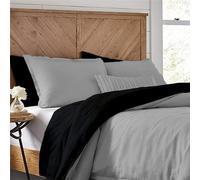 Kotton Culture 600 Thread Count Reversible Duvet Cover and Two Pillowshams, 100% Egyptian Cotton King Size Quilt Cover (225 cm x 220 cm) Black & Silver, Luxe Soft Sateen European Duvet Bedding