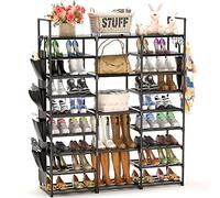 Kottwca Zapatero de Metal Con 9 Niveles para 55-60 Pares de Zapatos y Botas, Estrecho Con Ganchos Versátiles y Mazo de Madera para Pasillo, Salón, Dormitorio