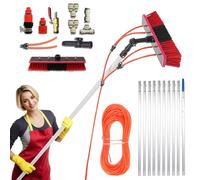Koubhyj 18 MTS Barra telescópica Extensible para la Limpieza Placas Fotovoltaicas con Manguera de 20 m Cabezal de Cepillo de 55 cm para Limpieza, Lavado Camiones,Cartelería, Embarcaciones, Vidrios