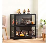 Koubhyj 70x33x73cm Vitrina Expositora Multifuncional De Vidrio a Prueba De Polvo, 2 Capa Vitrinas, Armario De Almacenamiento para Figuras Coleccionables, Negro/Transparente por Tres Lados