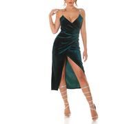 Koucla Elegante vestido midi de terciopelo con tirantes brillantes, verde, S