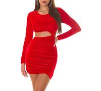 Koucla Minivestido de manga larga con cremallera y corte sexy, rojo, Talla única
