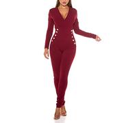Koucla Mono elegante para mujer, con cuello de pico, botones decorativos, Bordeaux, L