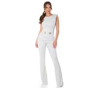 Koucla Mono largo sin mangas con corte y cinturón decorativo, beige, XL