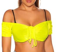 Koucla Top sexy sin hombros con cintas, amarillo neón, Tallaúnica