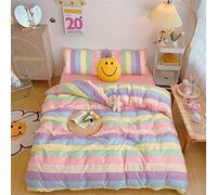 Koudi Ropa de cama infantil de 135 x 200 cm, multicolor con diseño de rayas arcoíris, funda nórdica con cremallera y funda de almohada de 80 x 80 cm