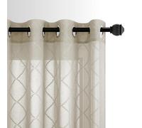 KOUFALL Brown Sheer Curtains for Living Room Classics Embroidered Wavy Diamond 96 Long Window Curtains Linen Look Affordable Bight Eye Let Grommet Sheer Window Drapes for Bedroom Set of 2 Panel