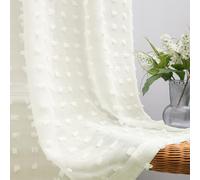 KOUFALL Cortinas para salón, Dormitorio, lavandería, traslúcidas, Bohemias, texturizadas, con Pompones, 2 Paneles de 132 x 244 cm, Color Marfil