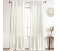 KOUFALL Extra Long 108 Inch Curtains Drapes for Farmhouse Living Room,Linen Sheer Wide Curtain Set for Large Window 2 Panels,52 Inch Width by Size 108 Length,Ivory Off White