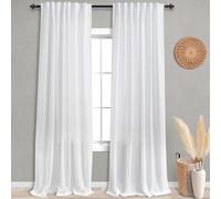 KOUFALL White Linen Sheer Curtains Drapes 96 Inches Long 2 Panels for Living Room 96 Inch Length Semi Light Filtering Curtains for Bedroom