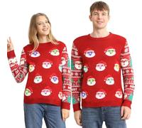 Kouric Jersey Navideño con Luces,Jersey Navideño Hombre/Mujer con Estampado de Papá Noel,Christmas Ugly Sweater,Suéter Navidad Divertido,Jerseys Navideños Feos,Jerseys Navidad Pareja-Rojo