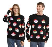 Kouric Jersey Navideño con Luces,Jersey Navideño Hombre/Mujer con Estampado de Papá Noel,Christmas Ugly Sweater,Suéter Navidad Divertido,Jerseys Navideños Feos,Jerseys Navidad Pareja-Negro